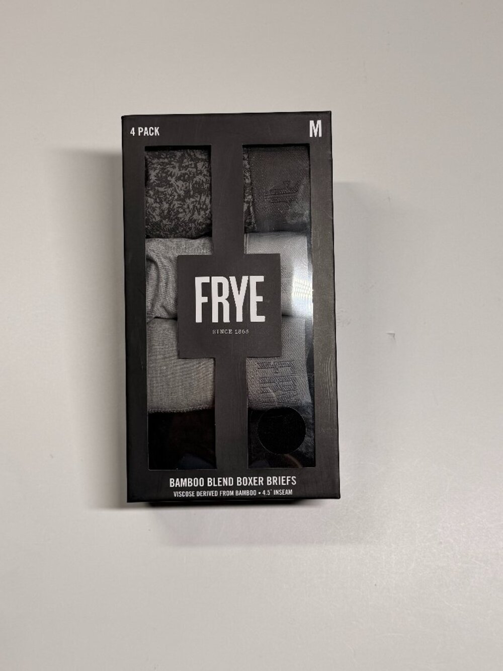 FRYE Bamboo Blend Boxer Briefs - 4 Pack - NWT - Medium - Gray Shades & Black